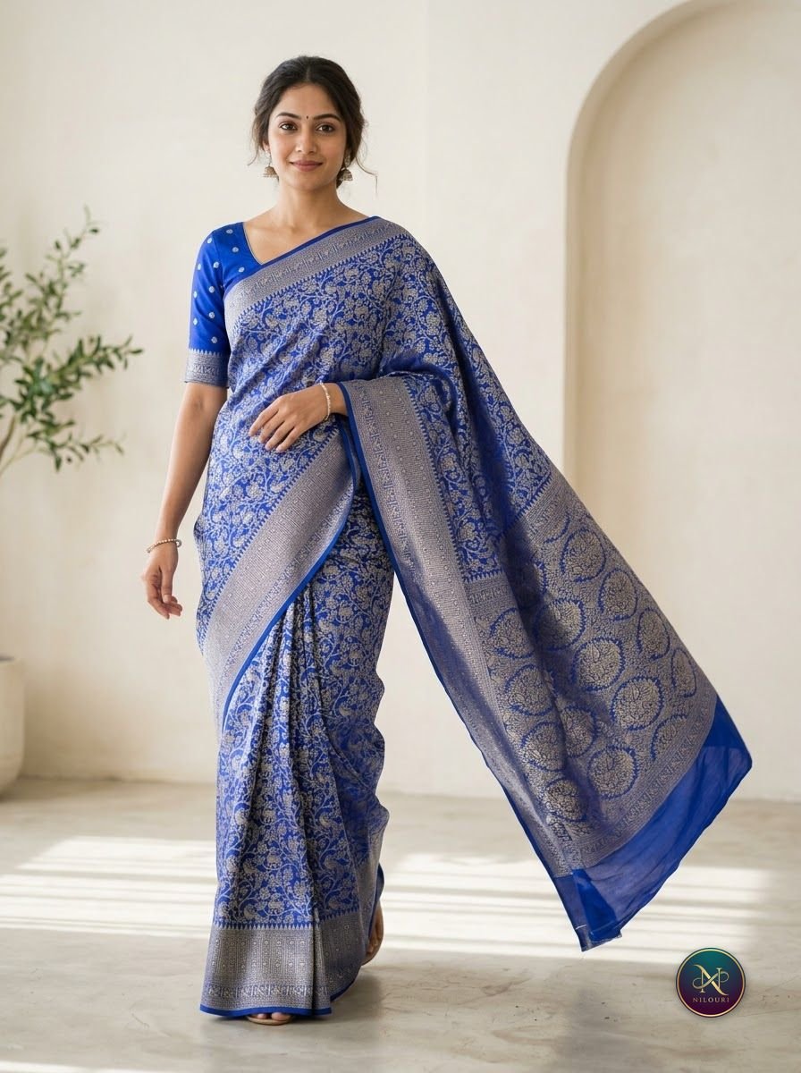 Royal Blue Silver Banarasi Fancy Saree