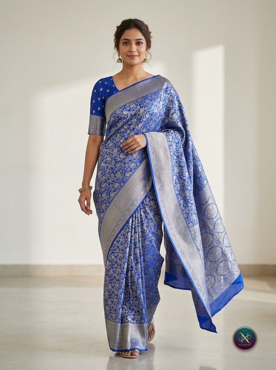 Royal Blue Silver Banarasi Fancy Saree