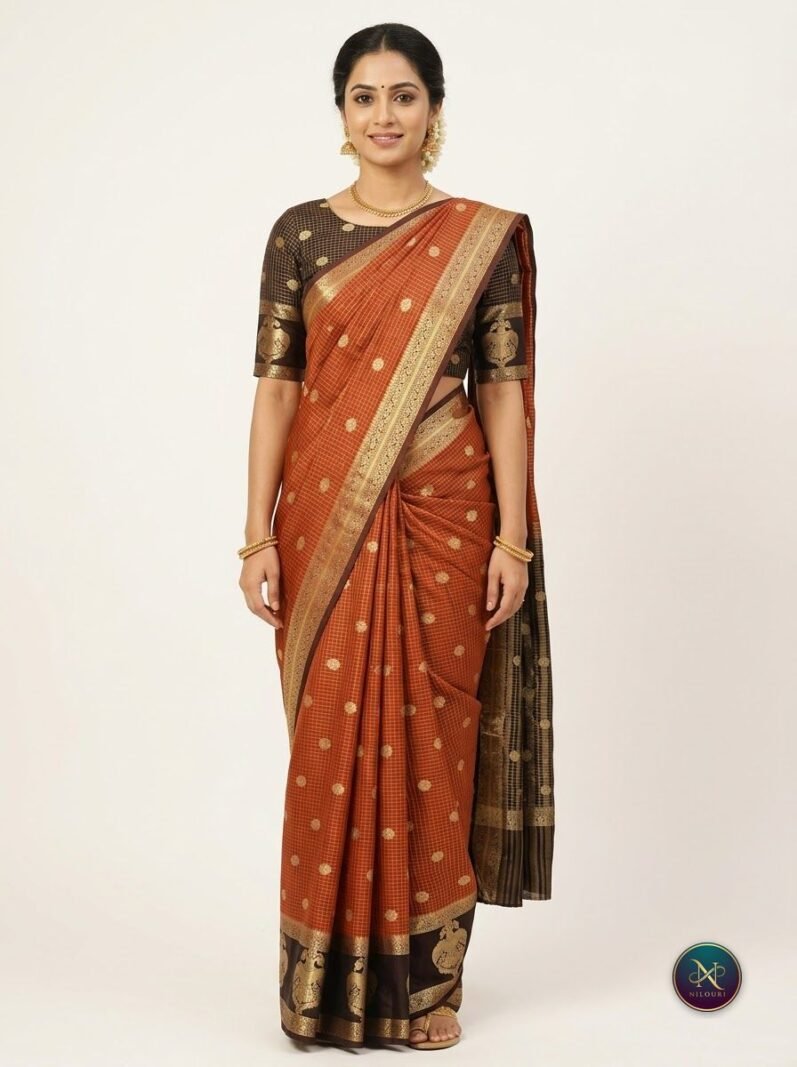Rust Charcoal Mysore Crepe Silk Saree