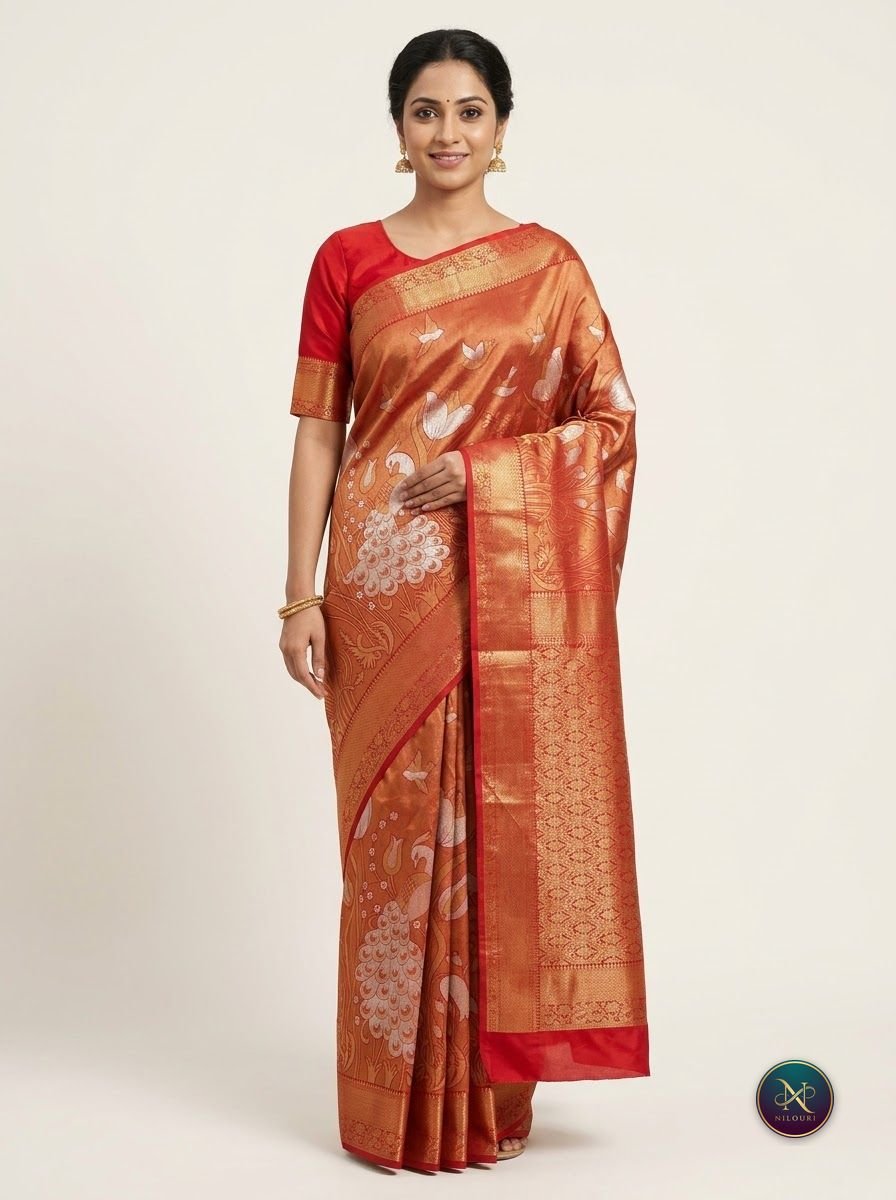Rust Red Banarasi Fancy Saree