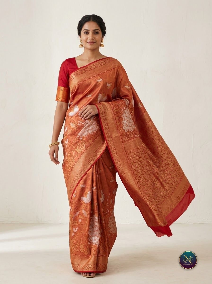 Rust Red Banarasi Fancy Saree