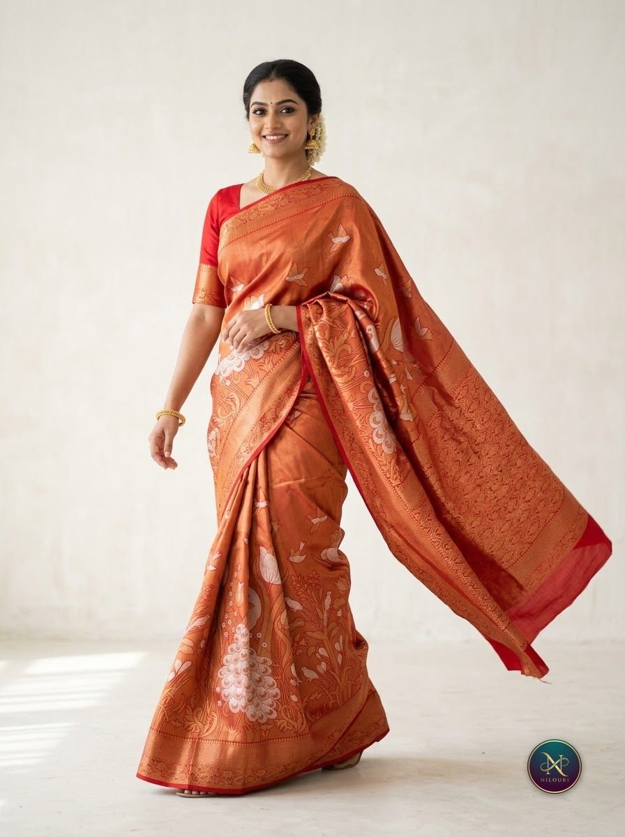 Rust Red Banarasi Fancy Saree