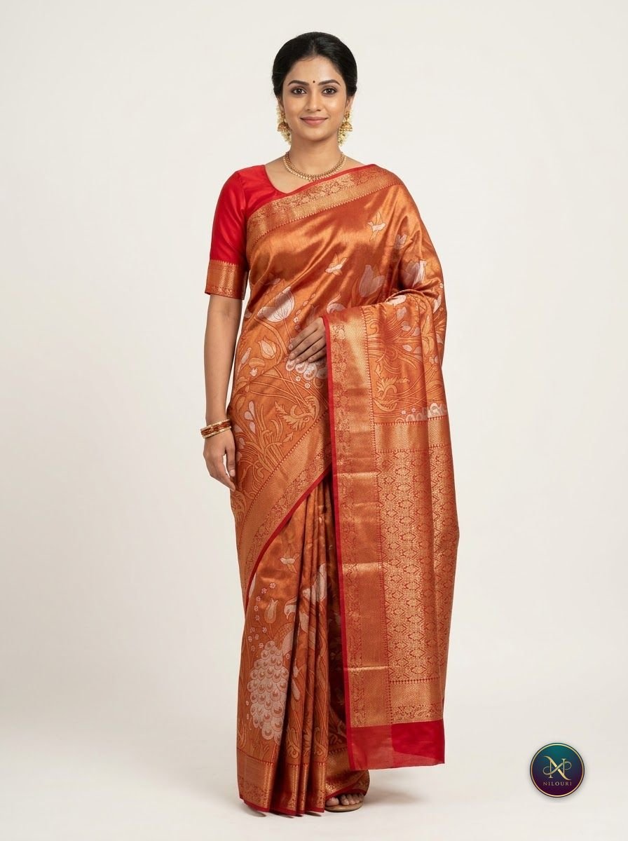 Rust Red Banarasi Fancy Saree