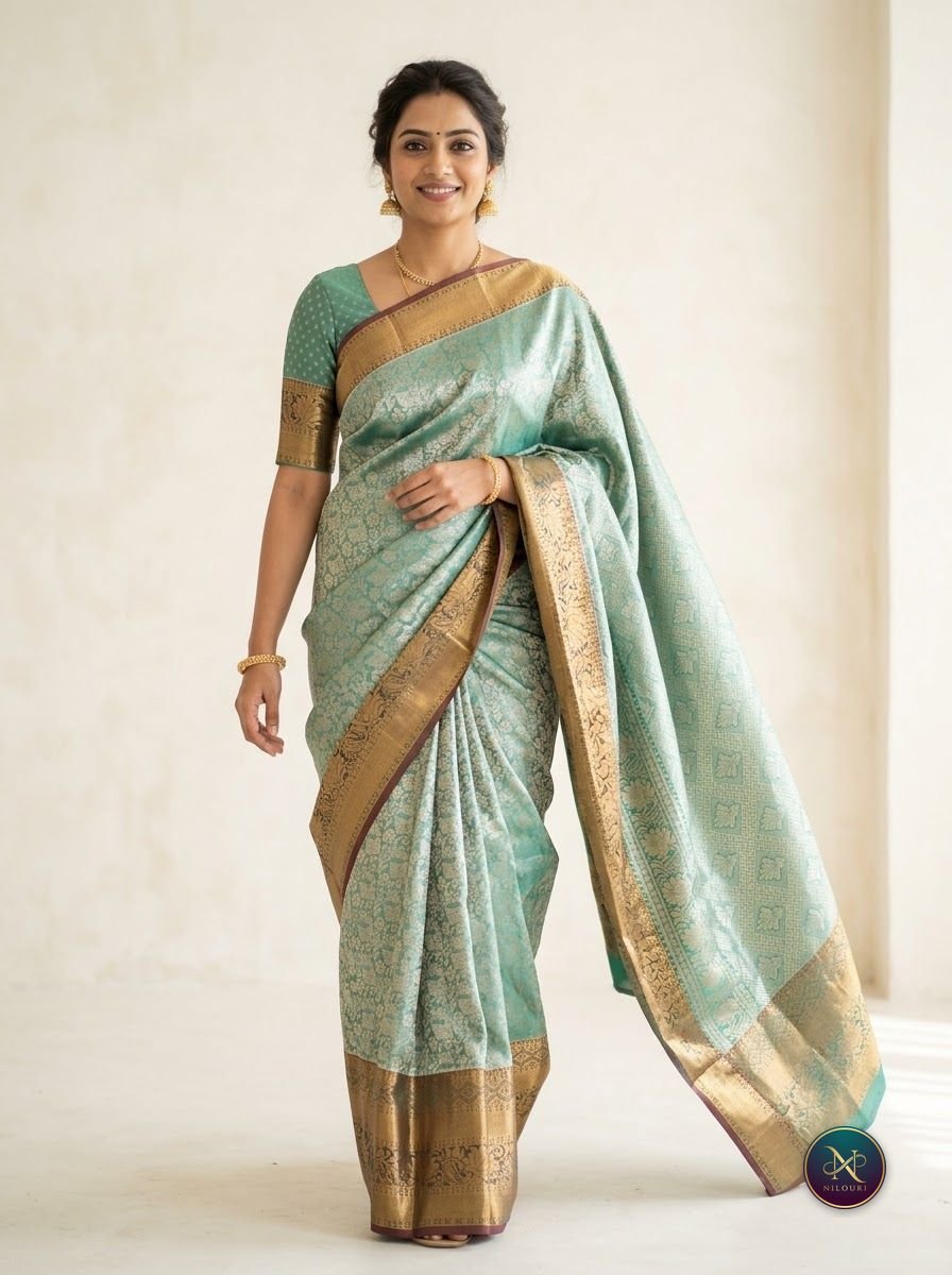 Sage Gold Pure Self Tissue Saree