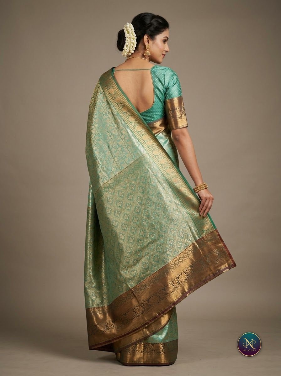 Sage Gold Pure Self Tissue Saree
