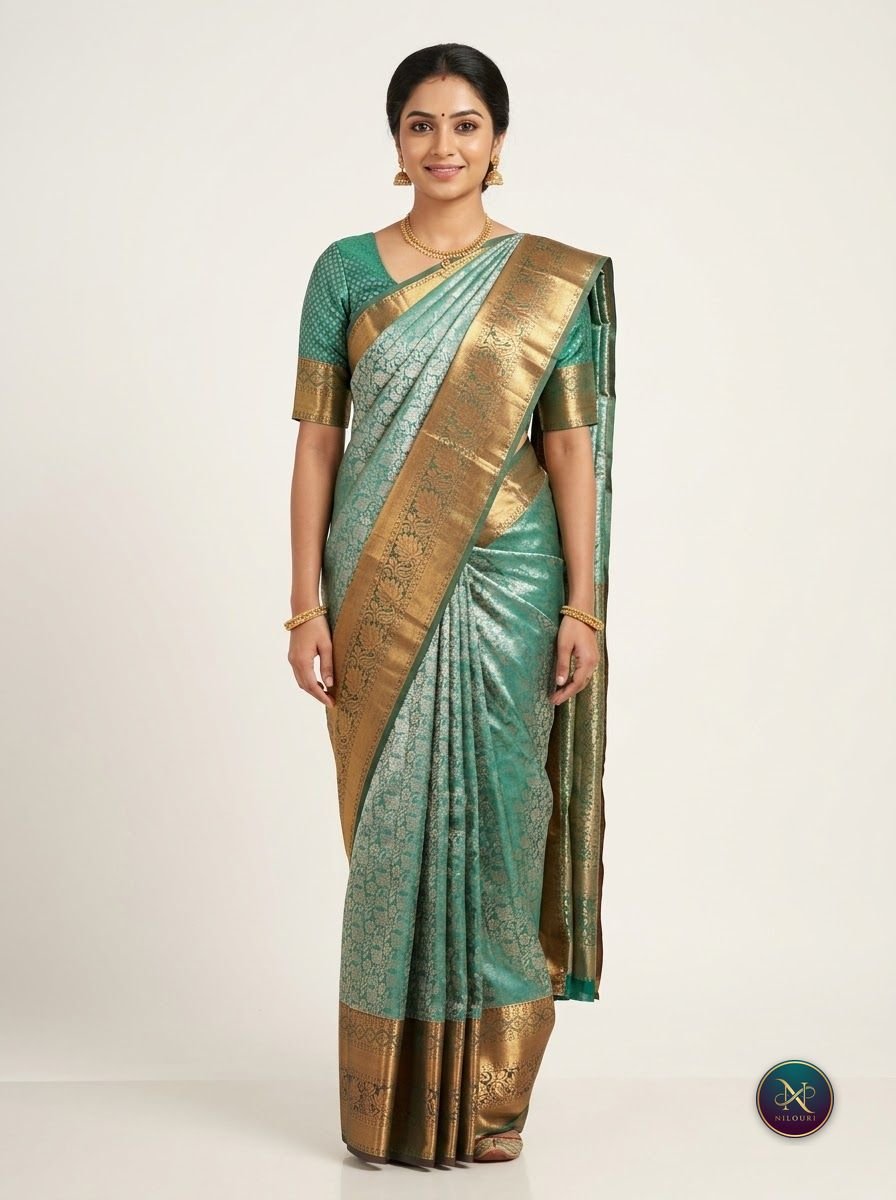 Sage Gold Pure Self Tissue Saree