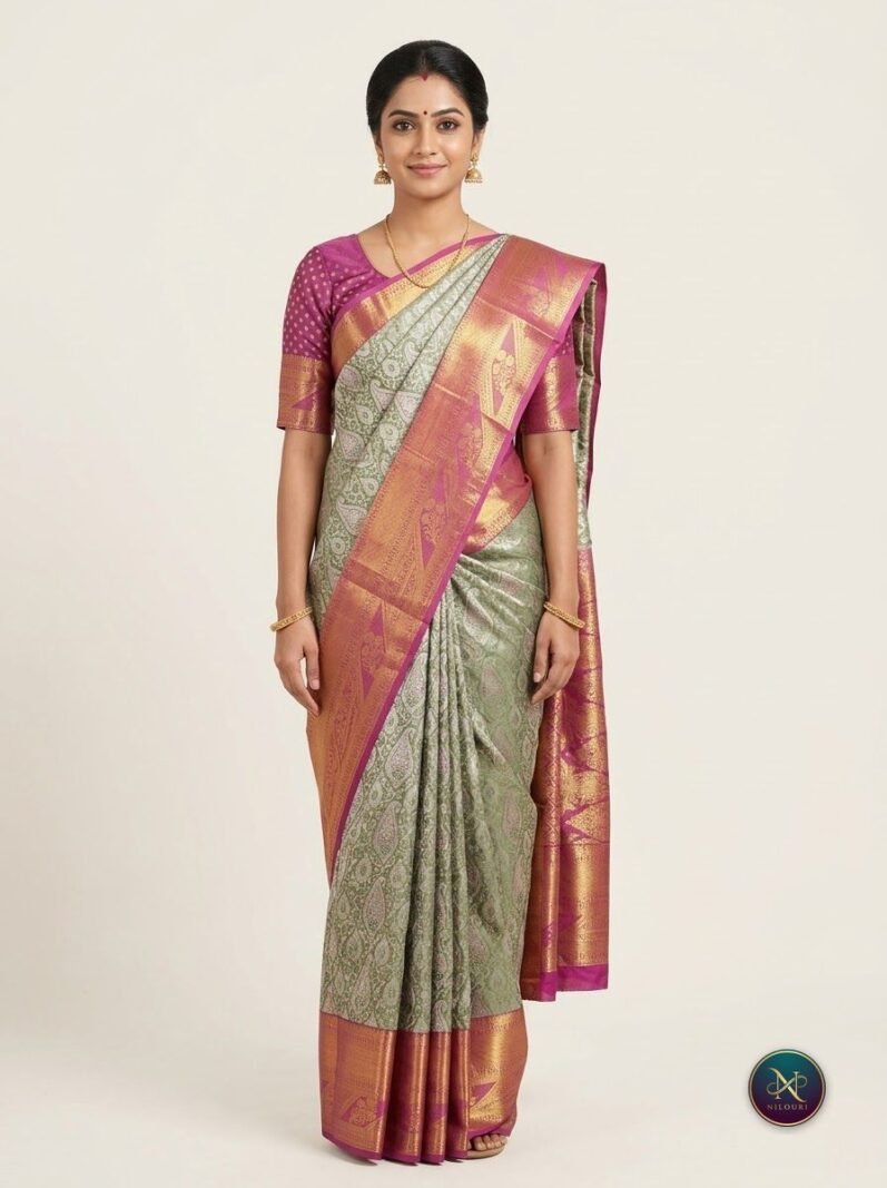 Sage Magenta Meenakari Pattu Saree