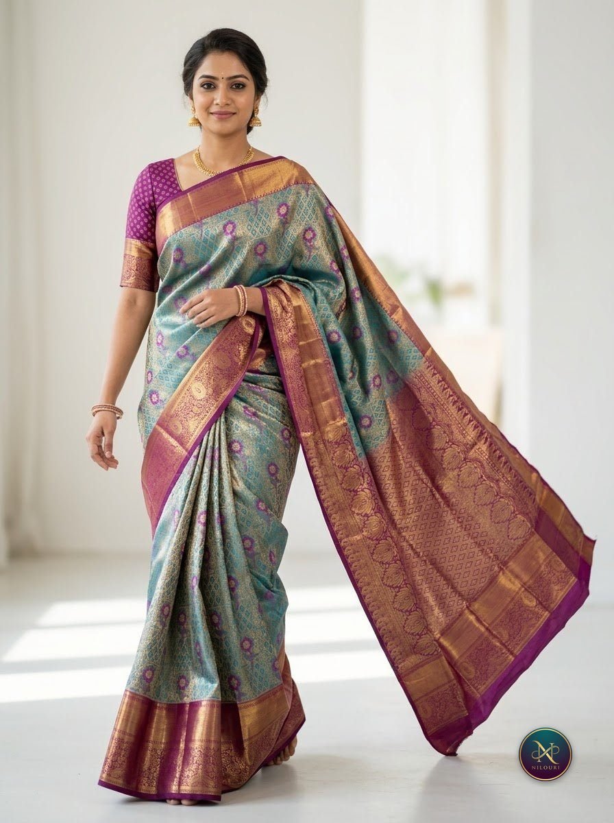 Sage Magenta Pure Kanchi Pattu Saree