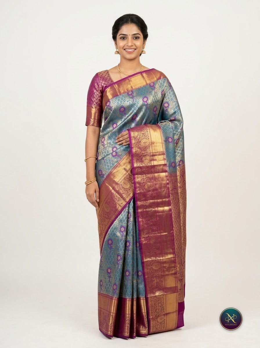 Sage Magenta Pure Kanchi Pattu Saree