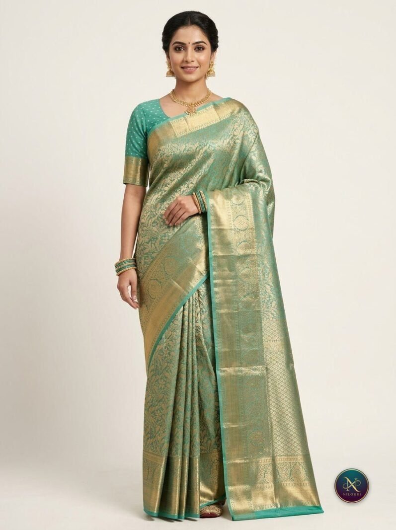 Sage Silver Pure Self Tissue Saree