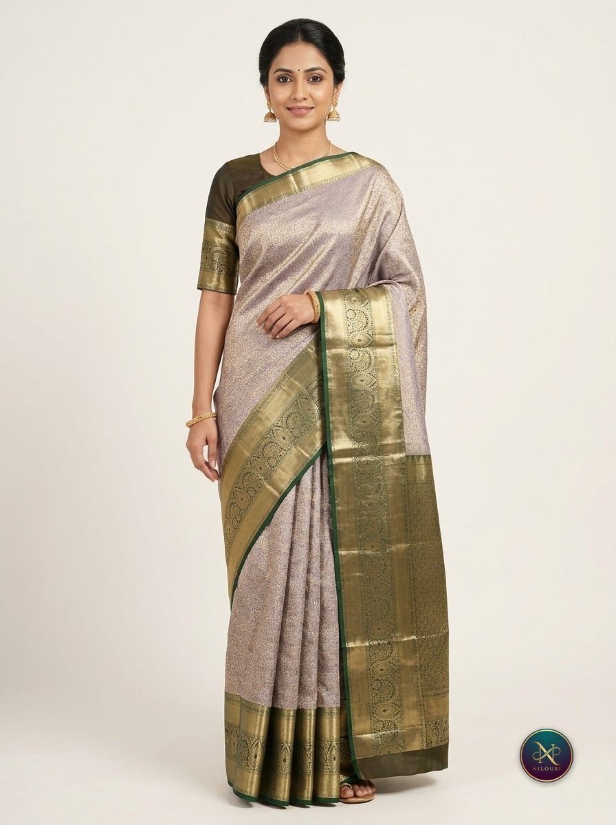 Silver Olive Pure Kanchi Pattu Saree