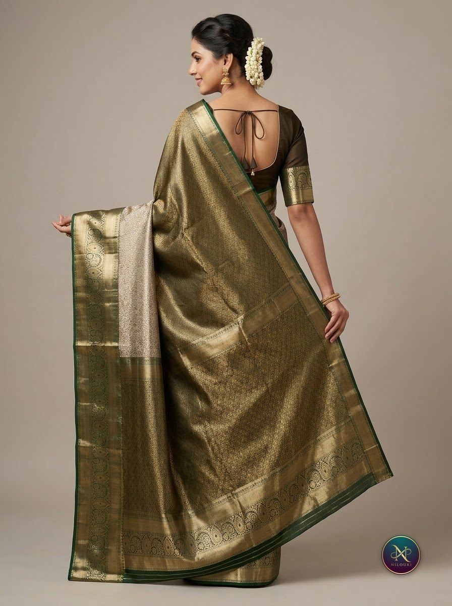 Silver Olive Pure Kanchi Pattu Saree