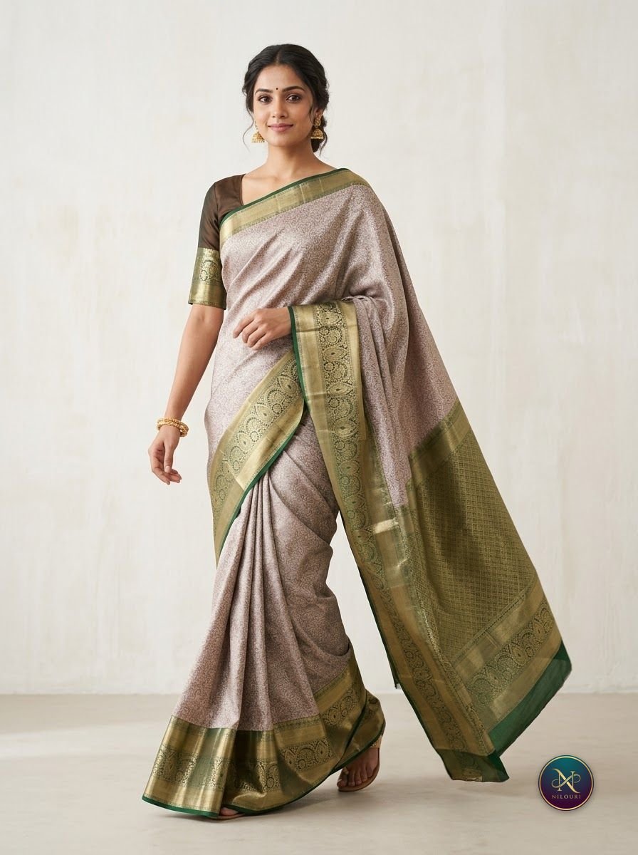 Silver Olive Pure Kanchi Pattu Saree