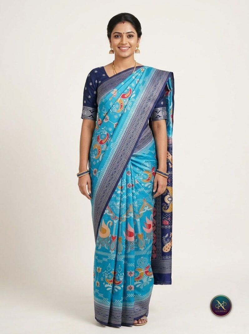 Sky Blue Navy Fancy Saree