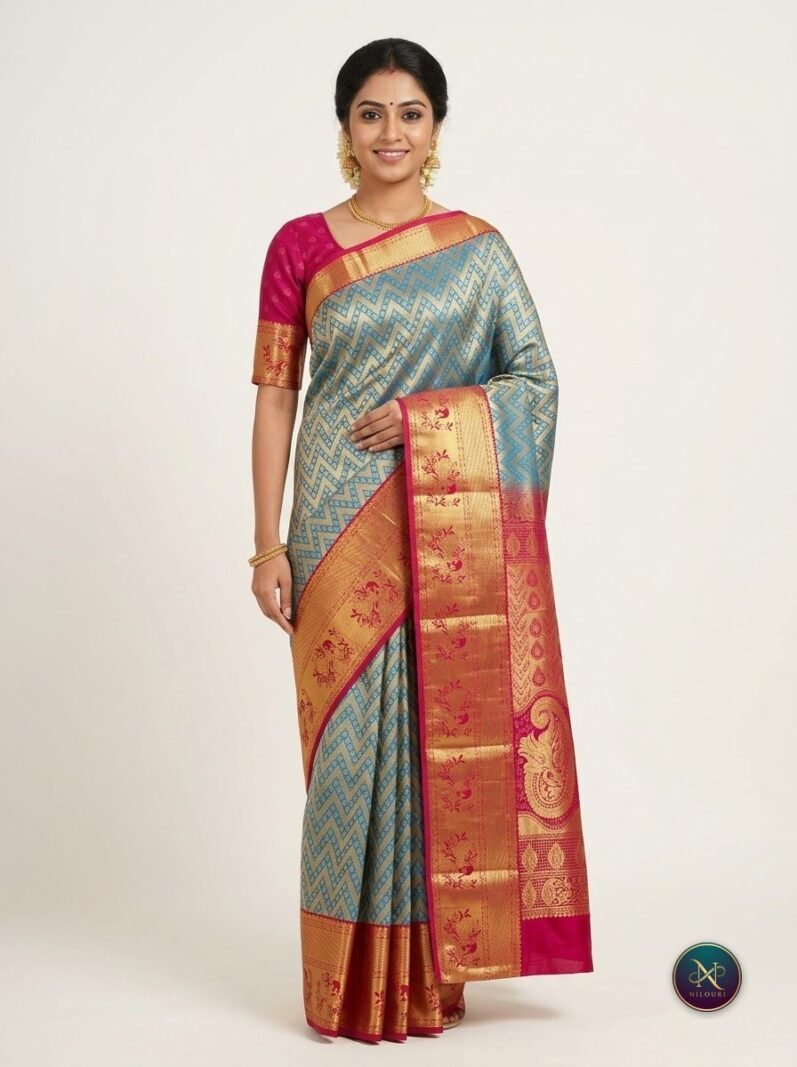 Sky Blue Rani Pink Pure Pattu Saree