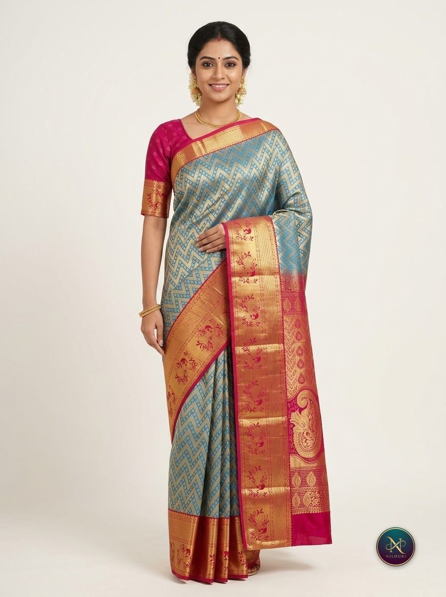 Sky Blue Rani Pink Pure Pattu Saree
