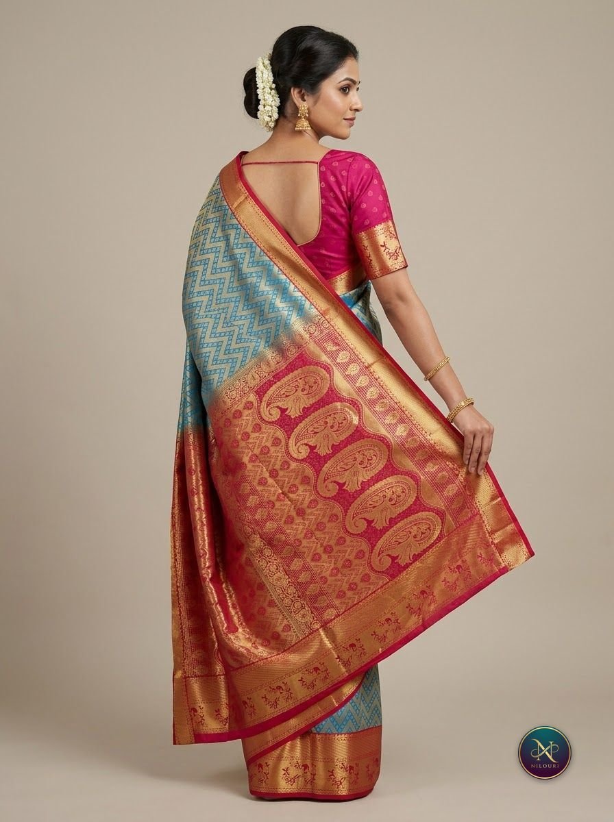 Sky Blue Rani Pink Pure Pattu Saree