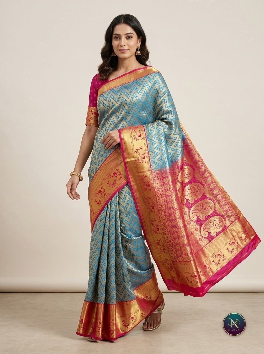 Sky Blue Rani Pink Pure Pattu Saree
