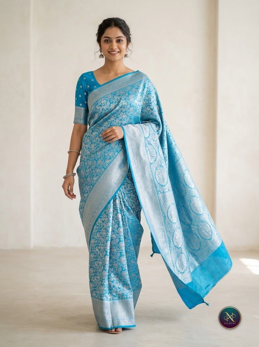 Sky Blue Silver Banarasi Fancy Saree