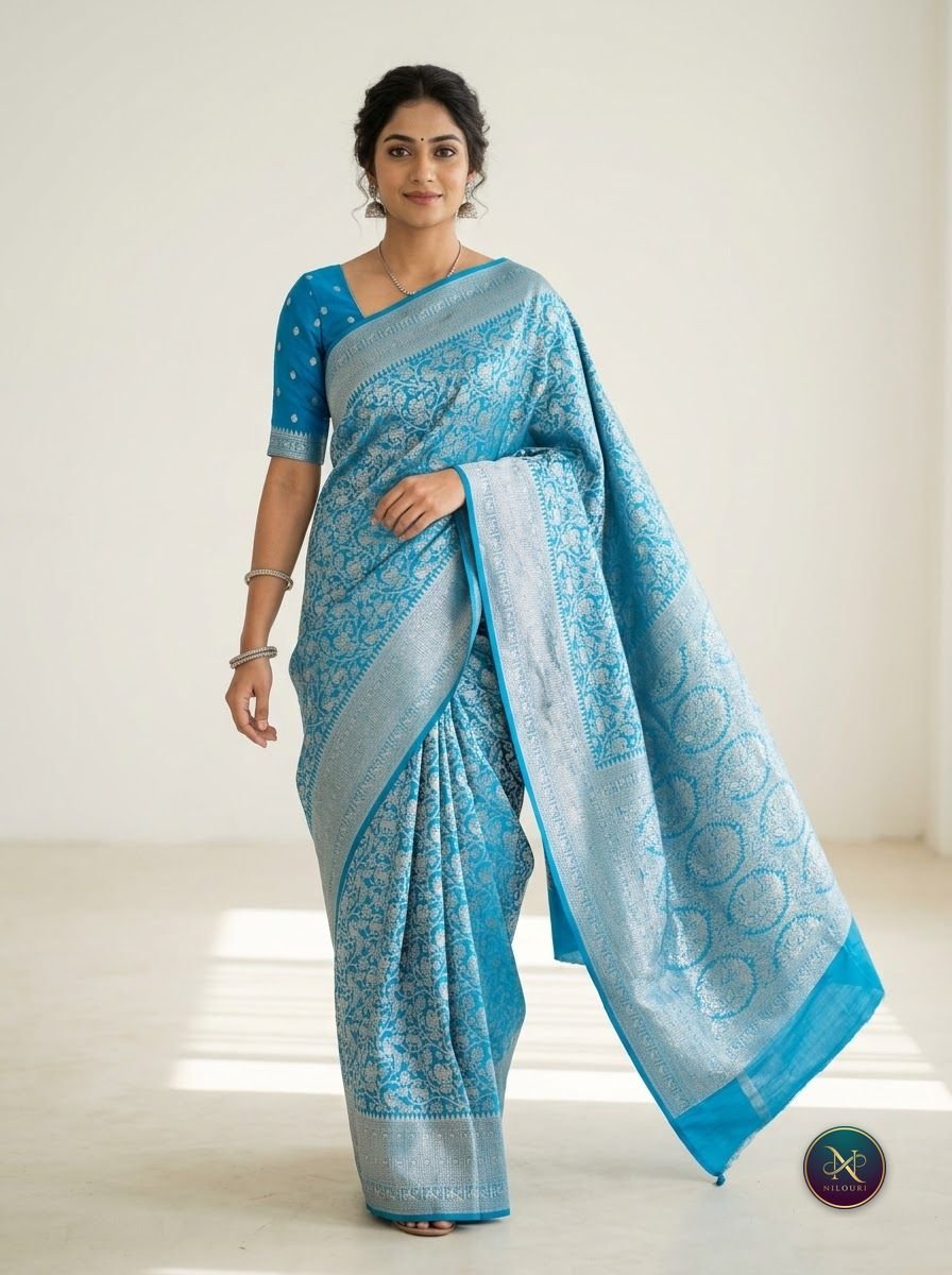 Sky Blue Silver Banarasi Fancy Saree
