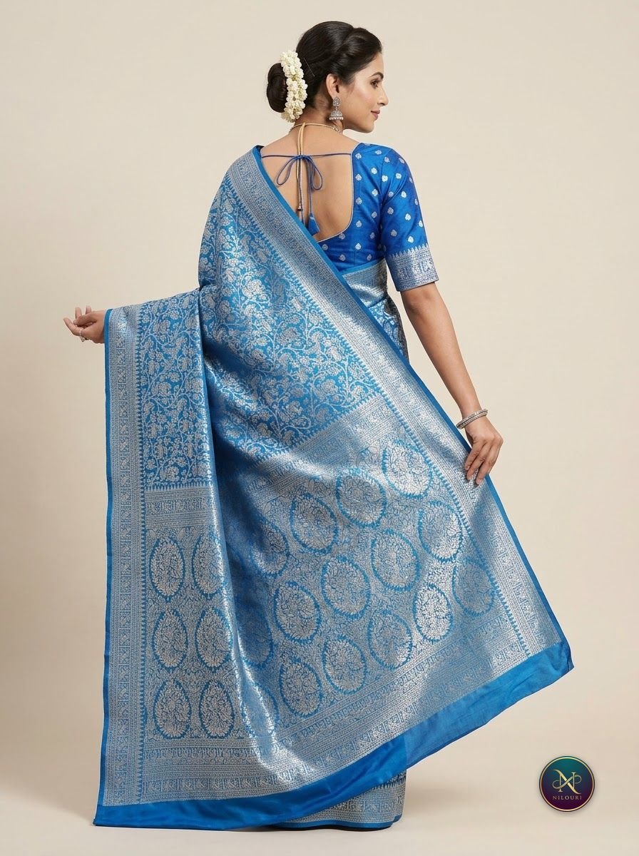Sky Blue Silver Banarasi Fancy Saree