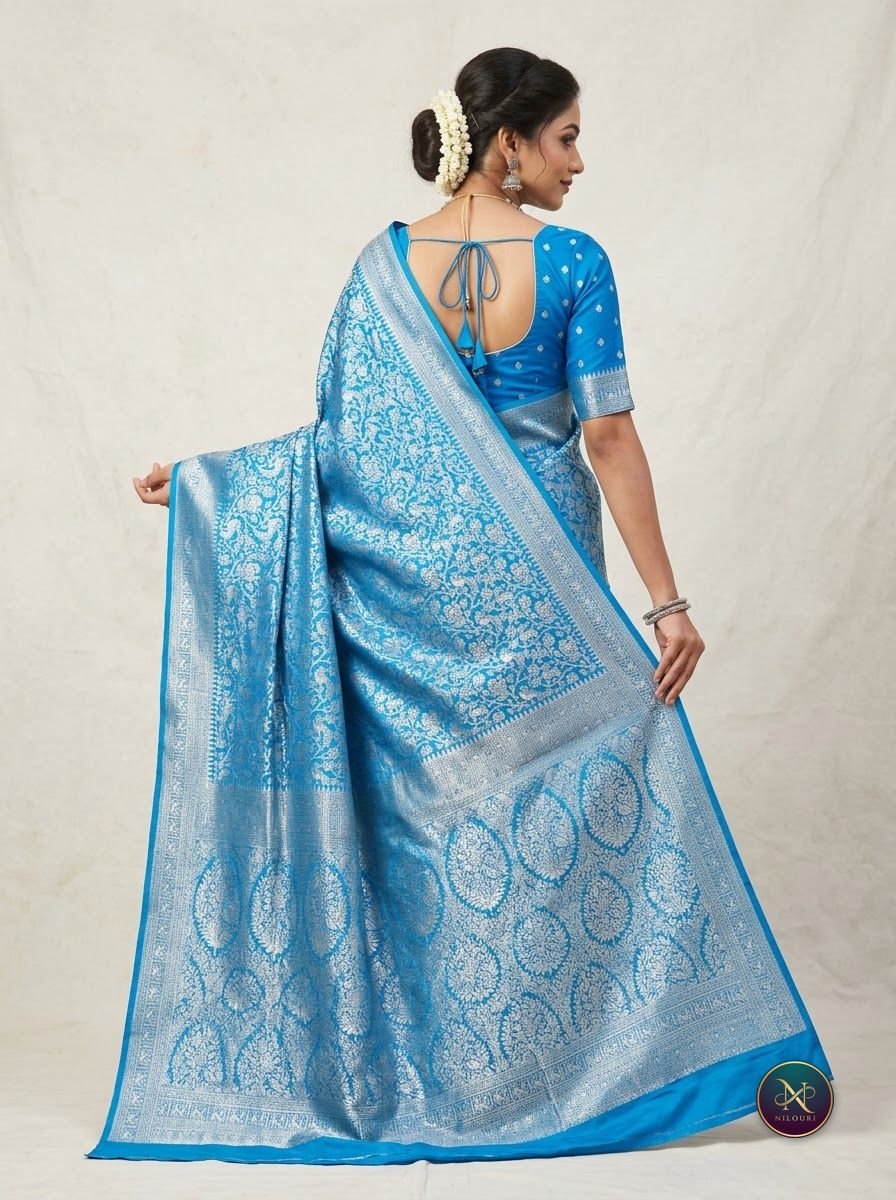 Sky Blue Silver Banarasi Fancy Saree