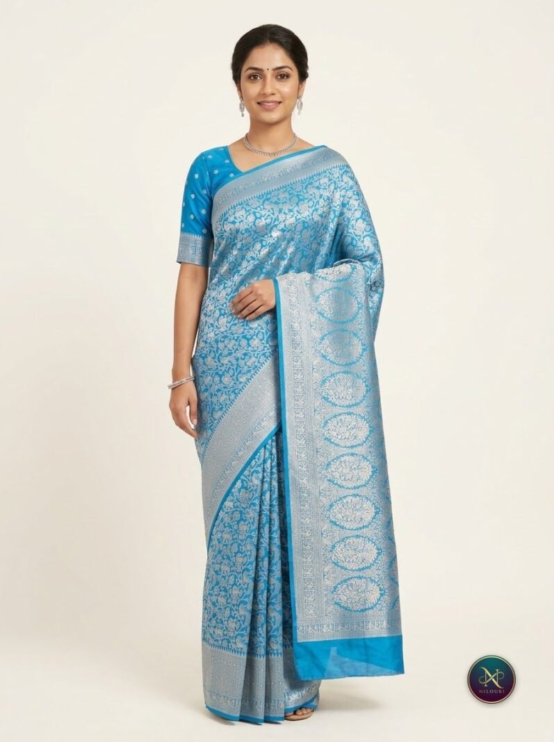 Sky Blue Silver Banarasi Fancy Saree