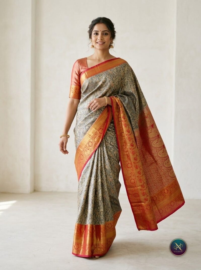 Slate Coral Meenakari Pattu Saree