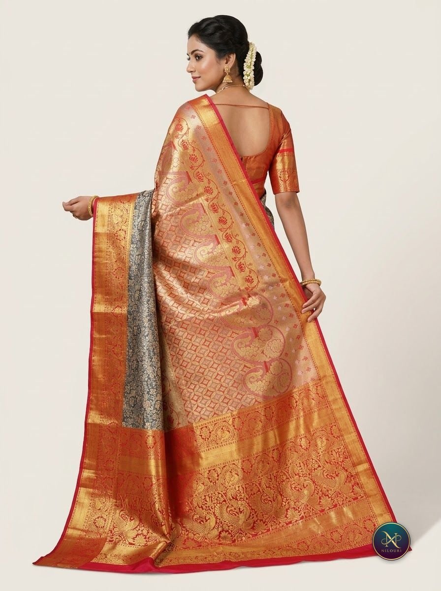 Slate Coral Meenakari Pattu Saree