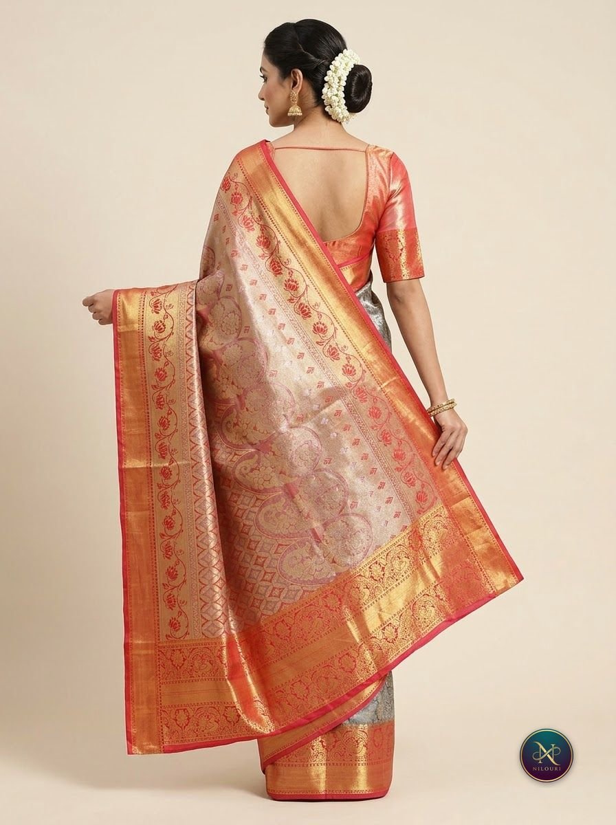 Slate Coral Meenakari Pattu Saree