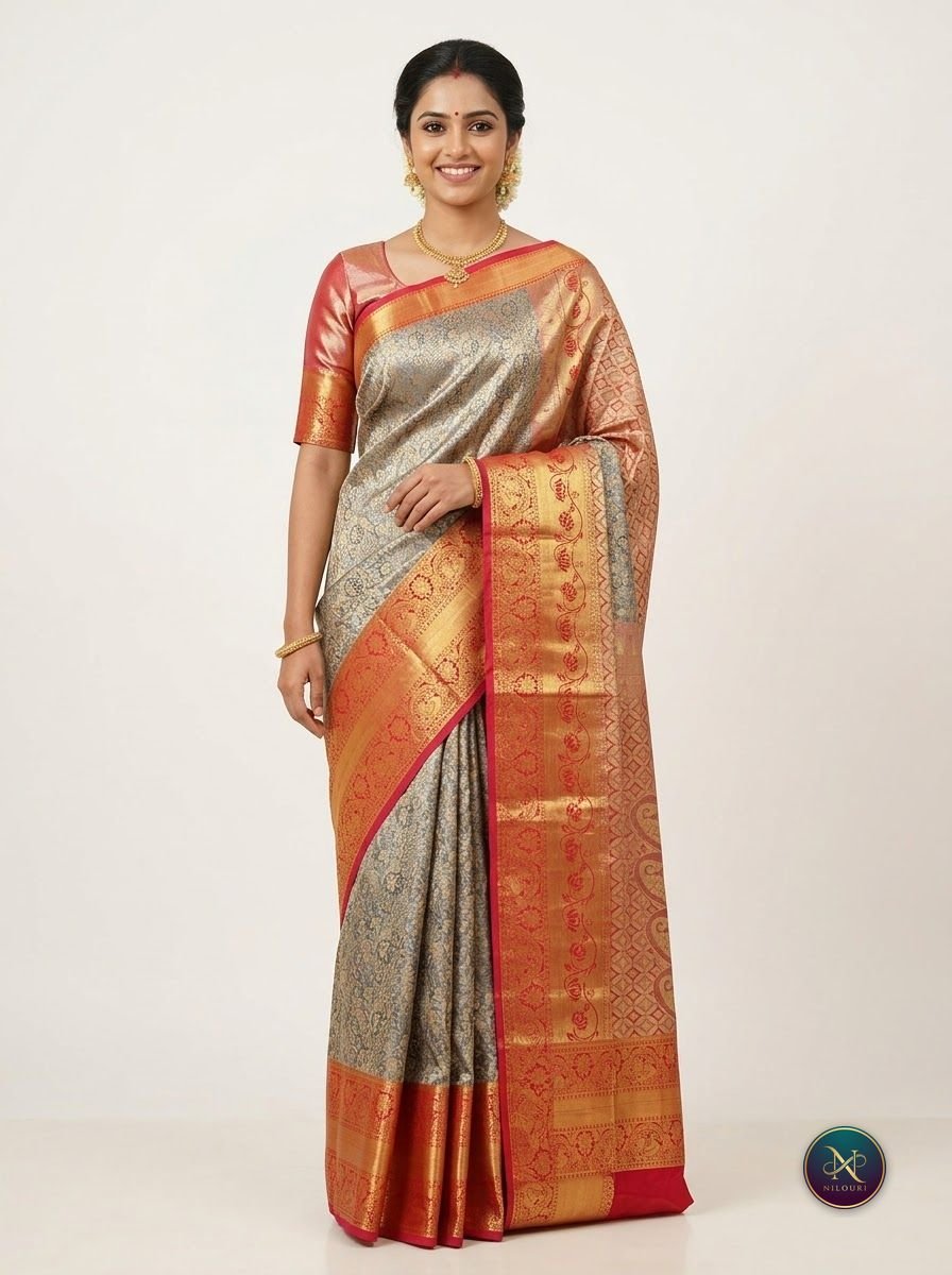 Slate Coral Meenakari Pattu Saree