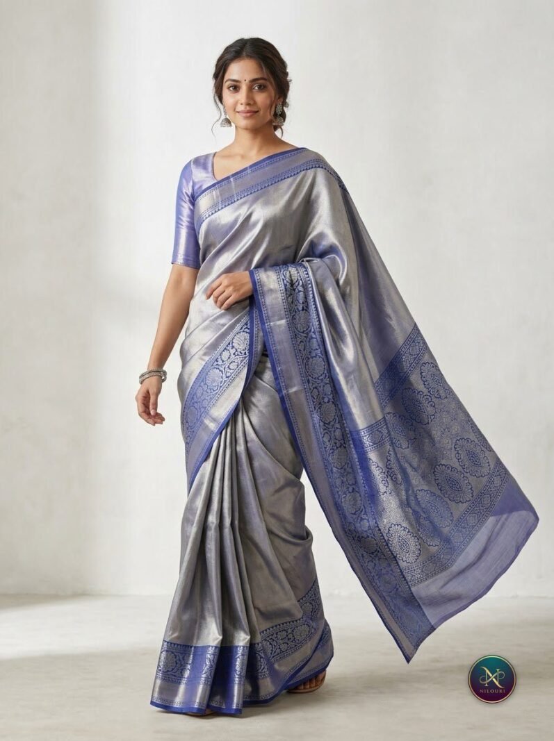 Slate Periwinkle Pure Self Tissue Saree