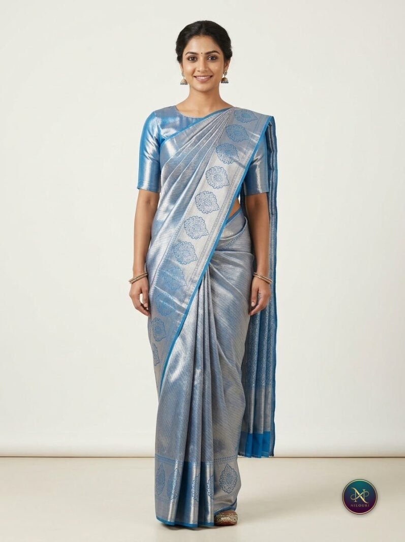 Steel Silver Pure Self Tissue Saree