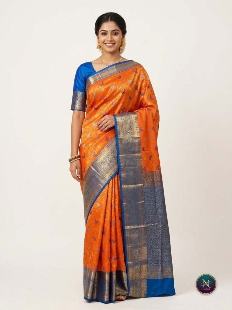 Tangerine Azure Pure Meenakari Pattu Saree