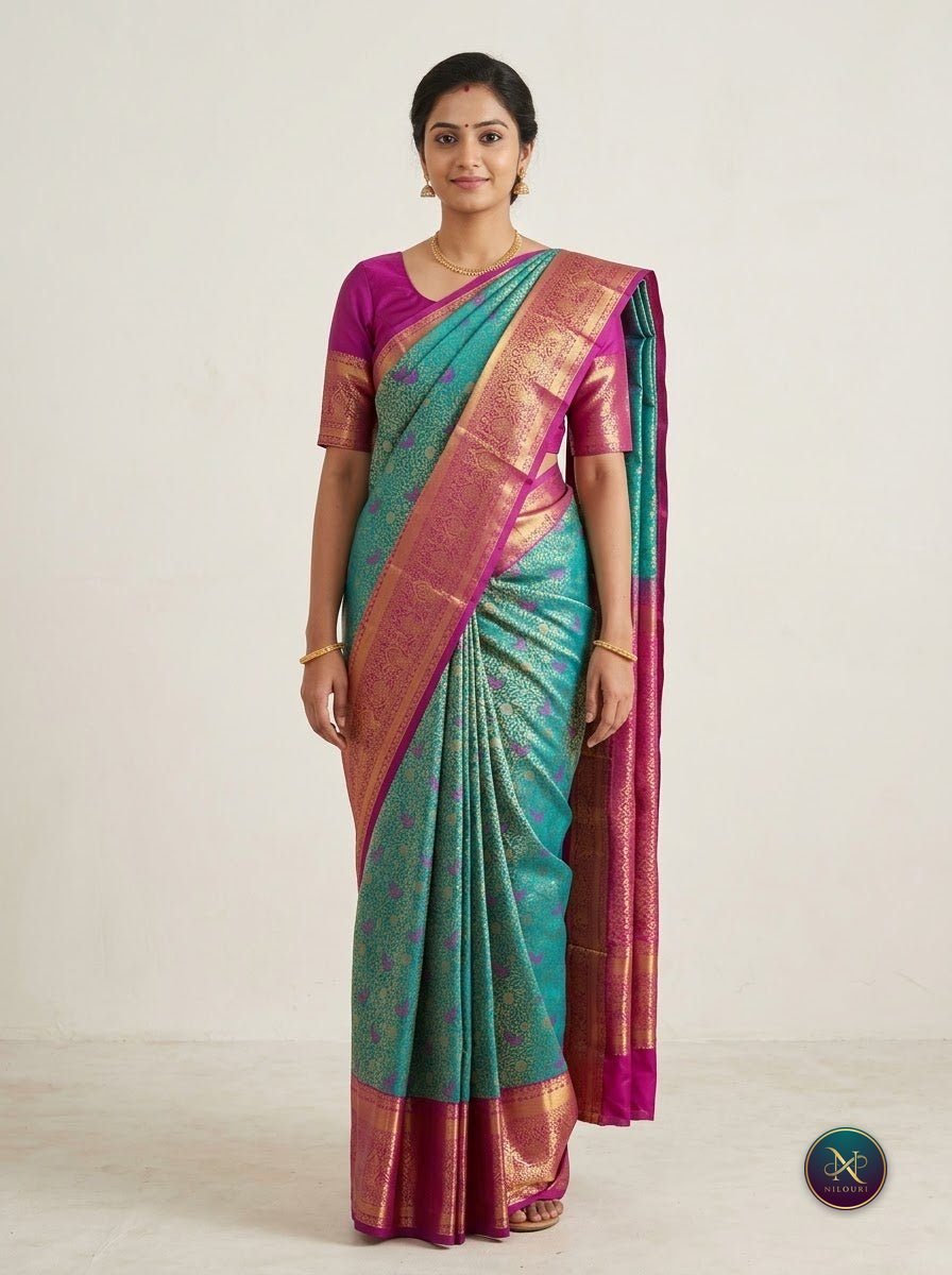 Teal Magenta Pure Meenakari Pattu Saree