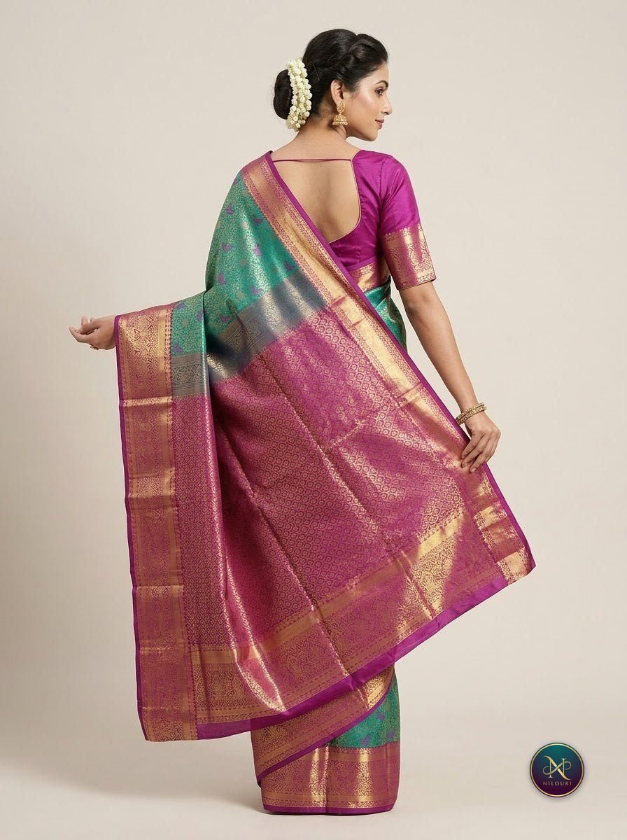 Teal Magenta Pure Meenakari Pattu Saree