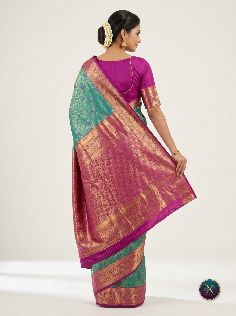Teal Magenta Pure Meenakari Pattu Saree