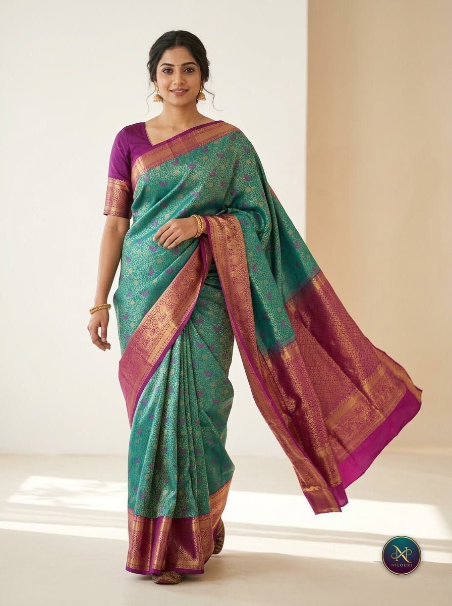 Teal Magenta Pure Meenakari Pattu Saree