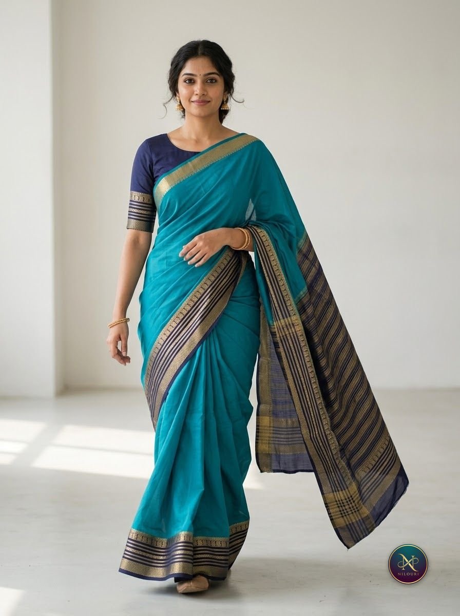 Teal Navy Mysore Crepe Silk Saree