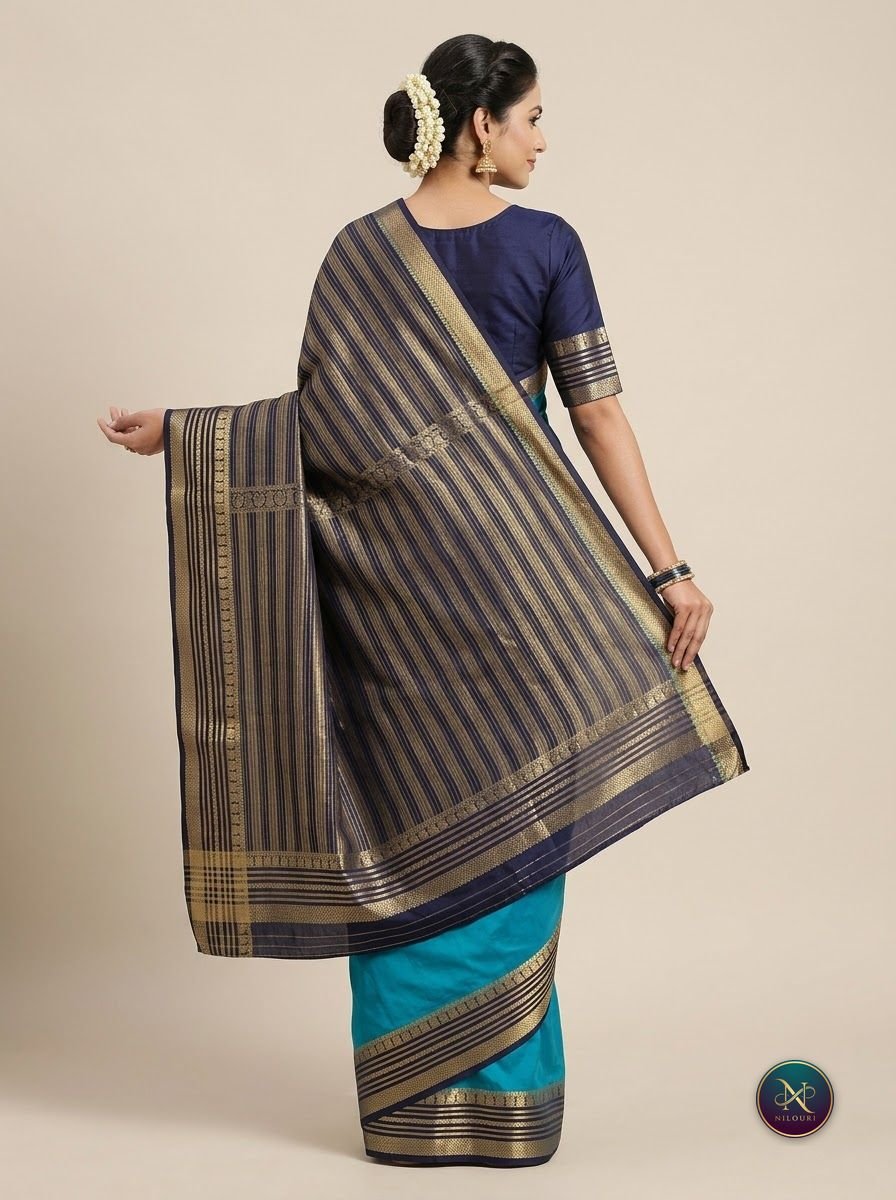 Teal Navy Mysore Crepe Silk Saree