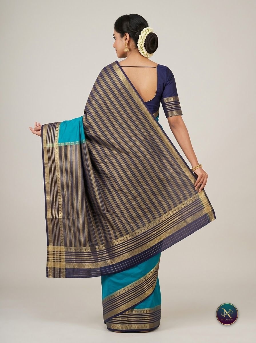 Teal Navy Mysore Crepe Silk Saree