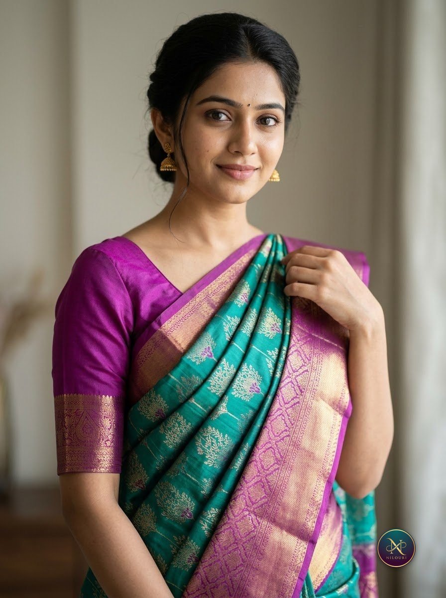 Teal Orchid Pure Kanchi Pattu Saree