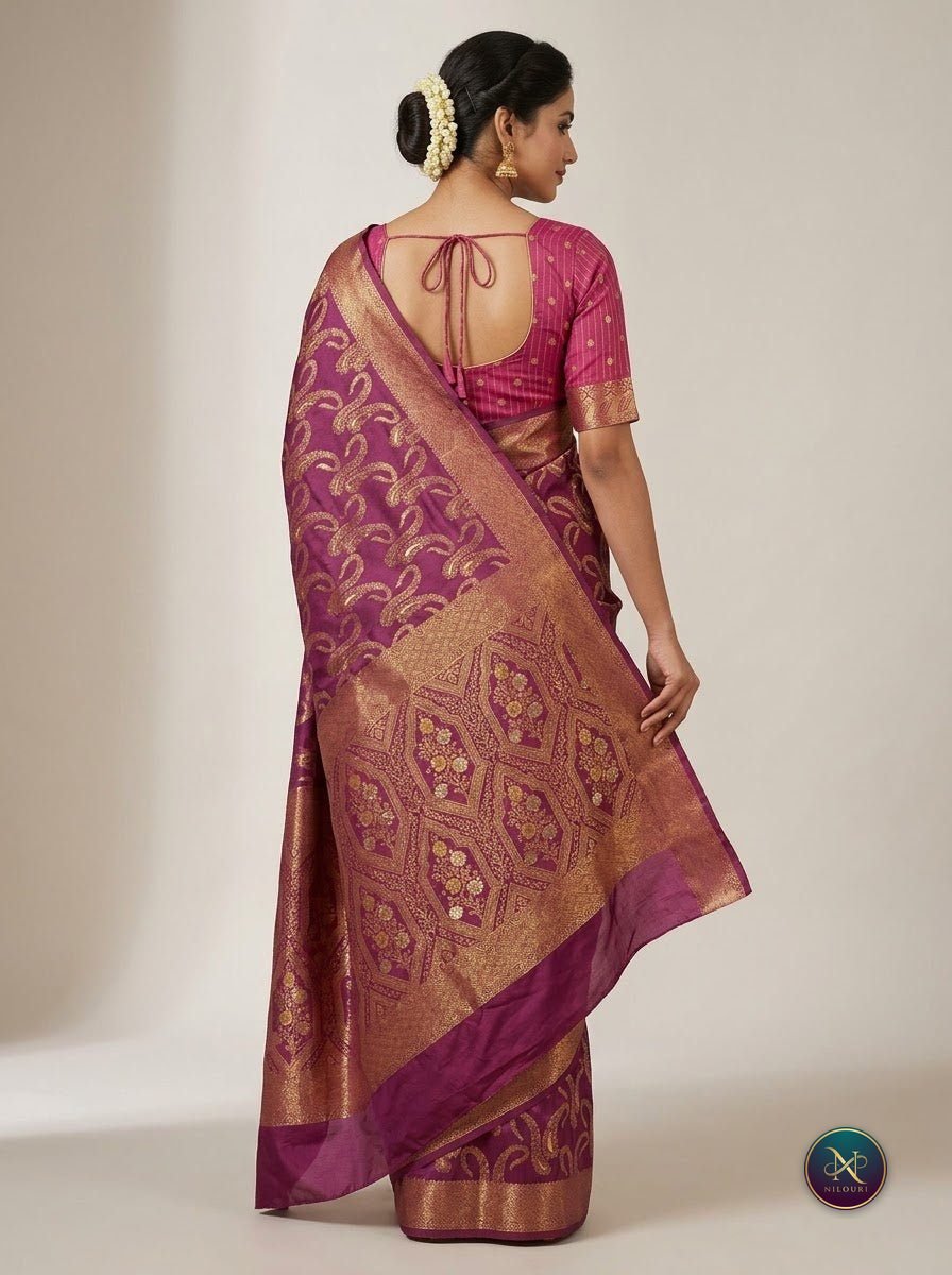 Teal Orchid Pure Kanchi Pattu Saree