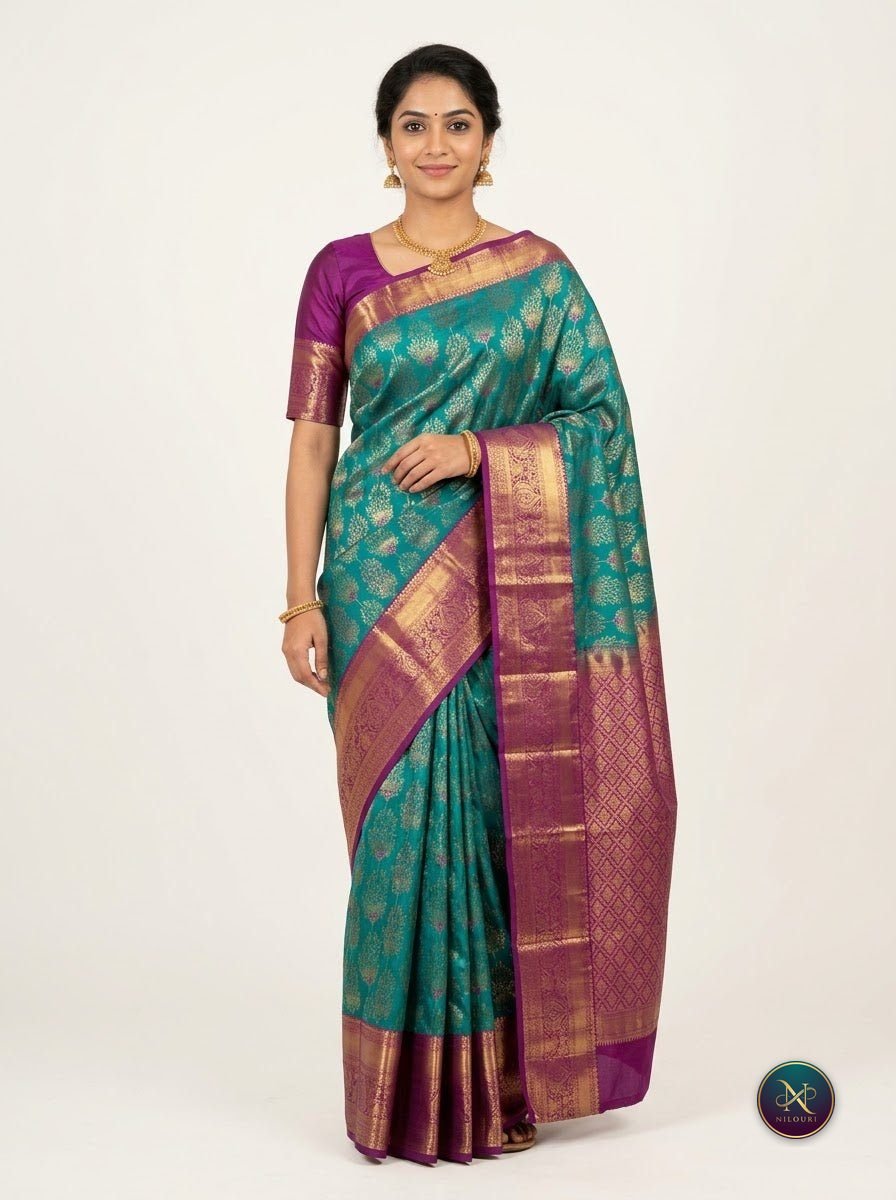 Teal Orchid Pure Kanchi Pattu Saree