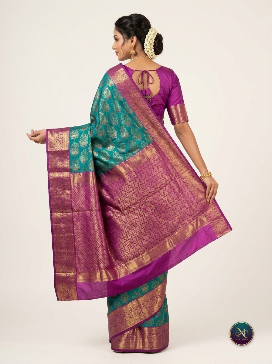 Teal Orchid Pure Kanchi Pattu Saree