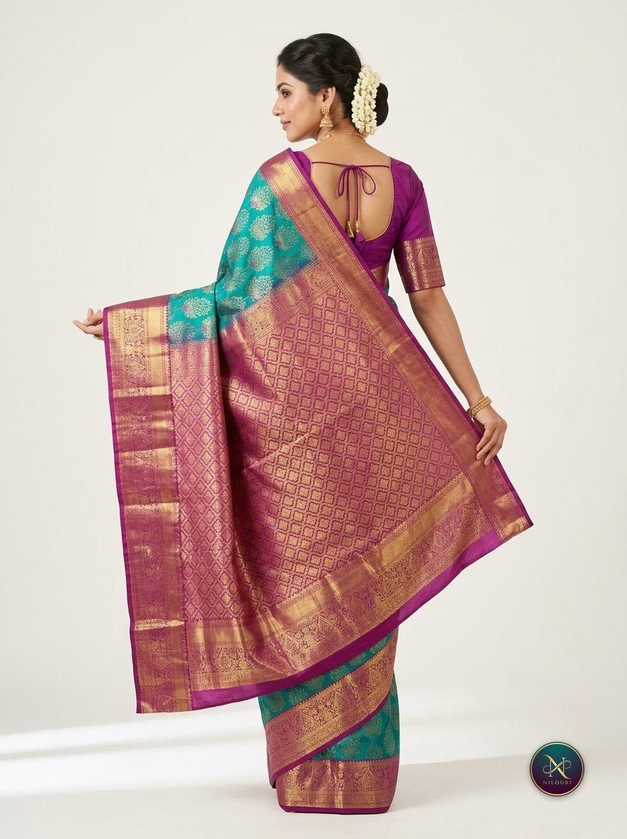 Teal Orchid Pure Kanchi Pattu Saree