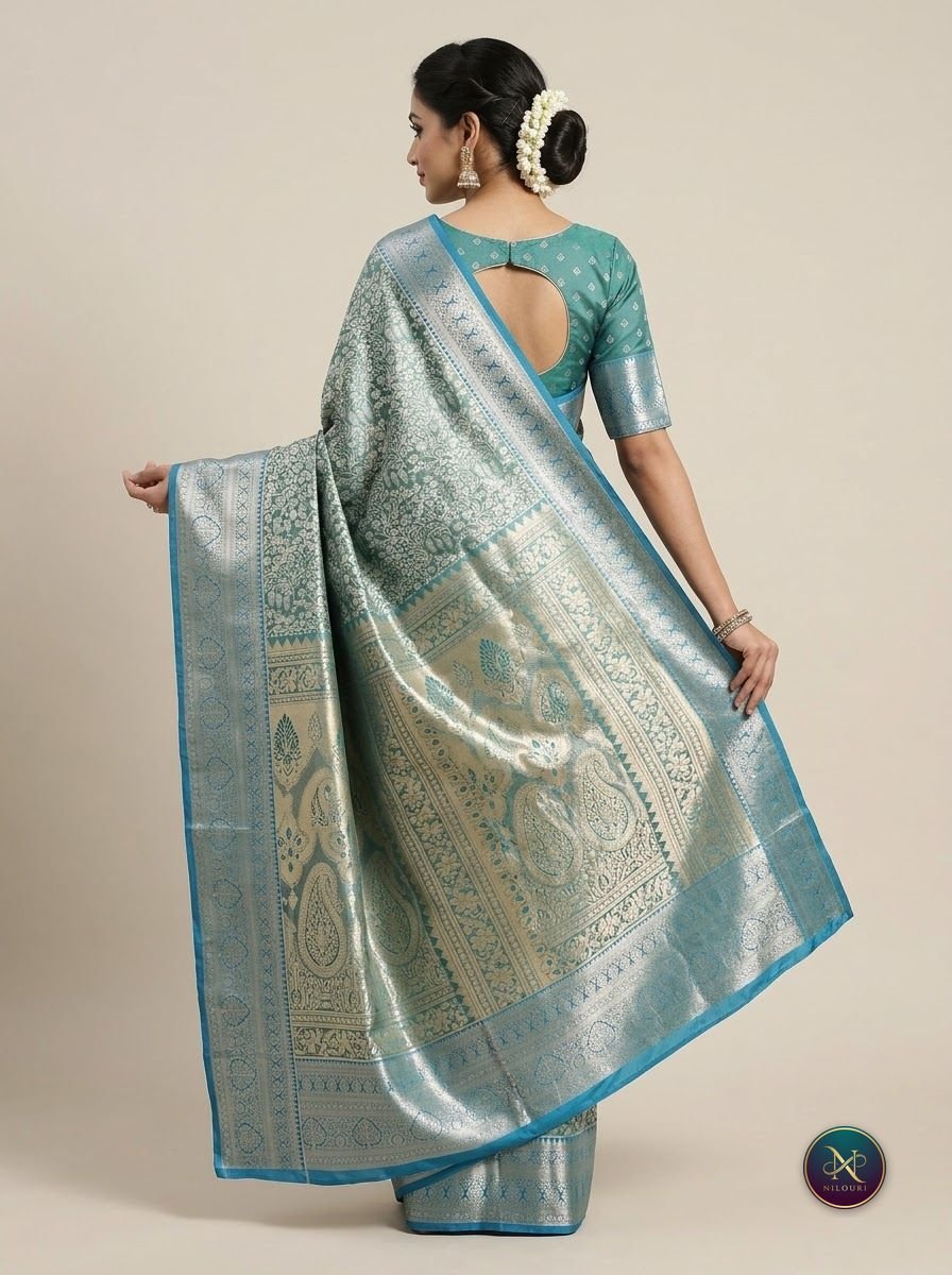 Teal Peacock Pure Self Tissue Saree