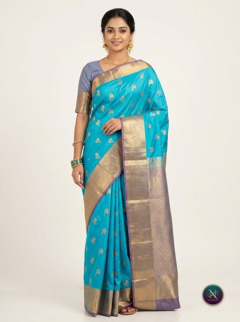 Turquoise Grey Lightweight Vintage Pattu Saree