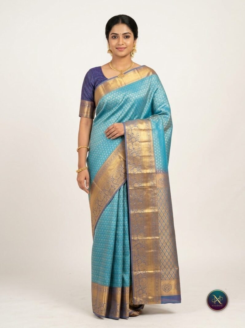 Turquoise Navy Pure Pattu Saree