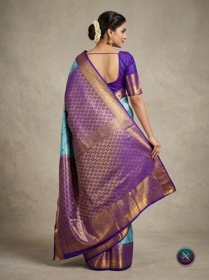 Violet Aqua Pure Meenakari Pattu Saree